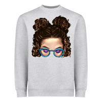 Heather Grey Messy Bun Mom And Glitter Glasses Heavyweight Sweatshirt - BundleAndBundleShop