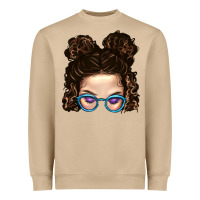 Mushroom Messy Bun Mom And Glitter Glasses Heavyweight Sweatshirt - BundleAndBundleShop