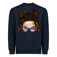 Navy Messy Bun Mom And Glitter Glasses Heavyweight Sweatshirt - BundleAndBundleShop