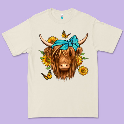 Sunflower Long Haired Cow Premium Tee Designed By Jasminsmagicworld