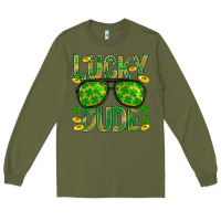 Army Green Lucky Dude St Patricks Long Sleeve Tee - BundleAndBundleShop