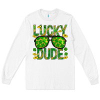 White Lucky Dude St Patricks Long Sleeve Tee - BundleAndBundleShop