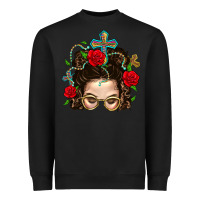 Black Messy Bun Mom Faith And Rose Heavyweight Sweatshirt - BundleAndBundleShop