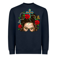 Navy Messy Bun Mom Faith And Rose Heavyweight Sweatshirt - BundleAndBundleShop