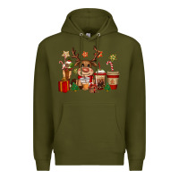 Army Green reindeer coffe cups christmas Premium Hoodie - CowGirlArtShop