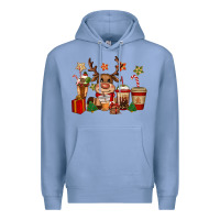 Colony Blue reindeer coffe cups christmas Premium Hoodie - CowGirlArtShop