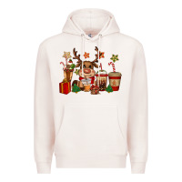 Pale Pink reindeer coffe cups christmas Premium Hoodie - CowGirlArtShop