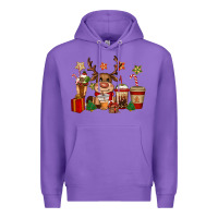 Purple reindeer coffe cups christmas Premium Hoodie - CowGirlArtShop