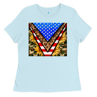 Baby Blue american sunflower and camouflage Ladies Tee - AdoDesignShop