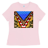 Bubblegum Pink american sunflower and camouflage Ladies Tee - AdoDesignShop