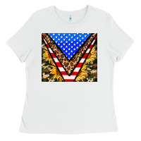 White american sunflower and camouflage Ladies Tee - AdoDesignShop