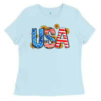 Baby Blue usa sunflower Ladies Tee - AdoDesignShop