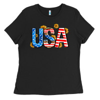 Black usa sunflower Ladies Tee - AdoDesignShop