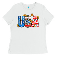 White usa sunflower Ladies Tee - AdoDesignShop