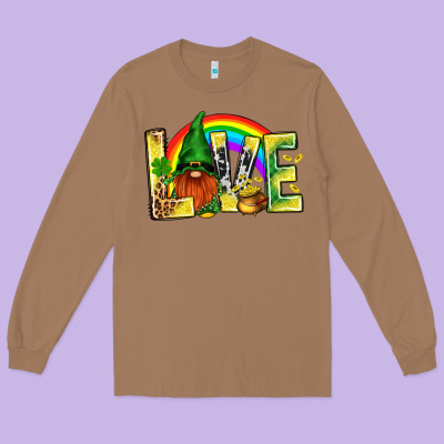 St. Patricks Love With Gnome Long Sleeve Tee Designed By Bundleandbundleshop