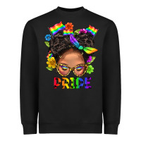 Black LGBTQ+ Messy Bun Mom Pride With Flower Heavyweight Sweatshirt - BundleAndBundleShop