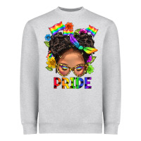 Heather Grey LGBTQ+ Messy Bun Mom Pride With Flower Heavyweight Sweatshirt - BundleAndBundleShop