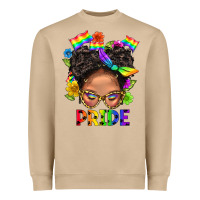 Mushroom LGBTQ+ Messy Bun Mom Pride With Flower Heavyweight Sweatshirt - BundleAndBundleShop