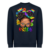 Navy LGBTQ+ Messy Bun Mom Pride With Flower Heavyweight Sweatshirt - BundleAndBundleShop