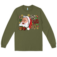 Army Green Santa Ho Ho Ho With Gift Box Long Sleeve Tee - BundleAndBundleShop
