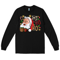 Black Santa Ho Ho Ho With Gift Box Long Sleeve Tee - BundleAndBundleShop