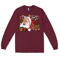Burgundy Santa Ho Ho Ho With Gift Box Long Sleeve Tee - BundleAndBundleShop