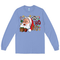 Colony Blue Santa Ho Ho Ho With Gift Box Long Sleeve Tee - BundleAndBundleShop