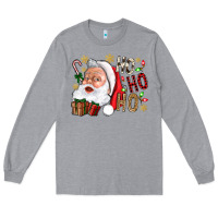 Heather Grey Santa Ho Ho Ho With Gift Box Long Sleeve Tee - BundleAndBundleShop