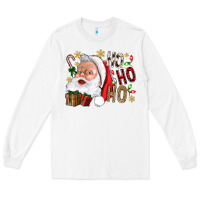 White Santa Ho Ho Ho With Gift Box Long Sleeve Tee - BundleAndBundleShop