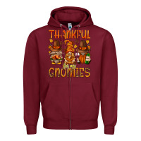 Burgundy thankful for my gnomies Zipper Hoodie - NancyCooperArtShop