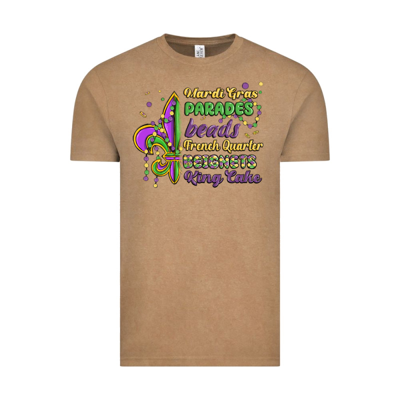 Mardi Gras Parades Beads French Quarter Beignets K Vintage Tee by MaliasSmallBusiness | Teevron