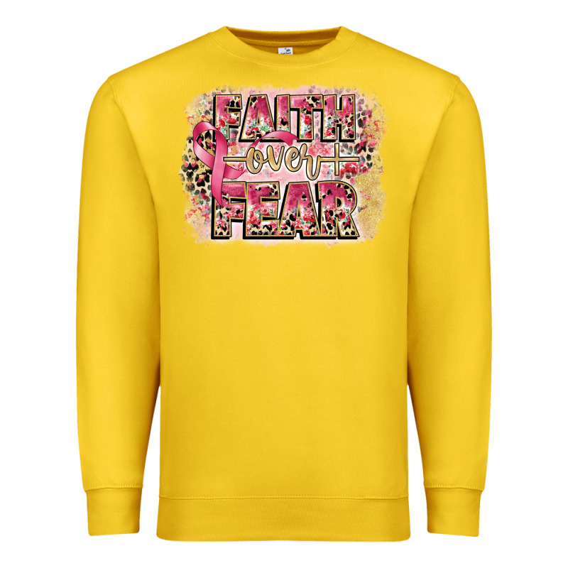 Faith Over Fear Breast Cancer 12 Inches 300 Dpi Premium Sweatshirt by CowGirlArtShop | Teevron