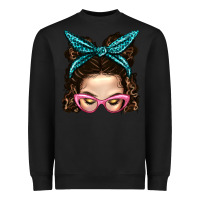 Black Messy Bun Mom With Leopard Bandana Heavyweight Sweatshirt - BundleAndBundleShop