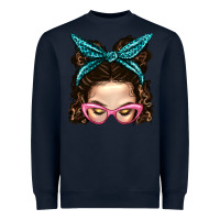 Navy Messy Bun Mom With Leopard Bandana Heavyweight Sweatshirt - BundleAndBundleShop