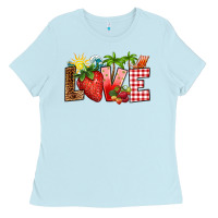 Baby Blue love strawberry Ladies Tee - RanaPortraitStore