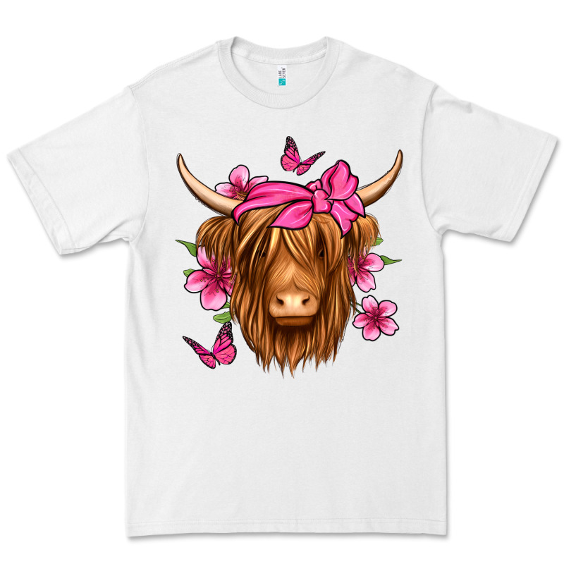 Floral Pink Bandana Longhaired Cow Premium Tee by Jasminsmagicworld | Teevron