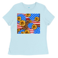 Baby Blue basic sunflower and leopard Ladies Tee - AdoDesignShop