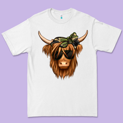 Camouflage Long Haired Cow Premium Tee Designed By Jasminsmagicworld