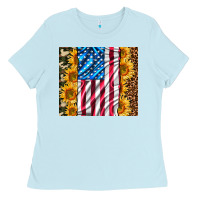 Baby Blue american realistic flag Ladies Tee - AdoDesignShop