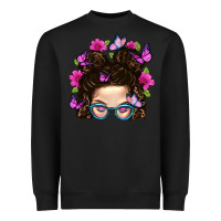 Black Messy Bun Mom With Butterfly Heavyweight Sweatshirt - BundleAndBundleShop
