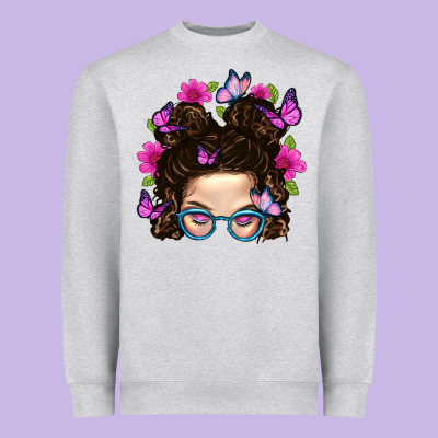 Messy Bun Mom With Butterfly Heavyweight Sweatshirt Designed By Bundleandbundleshop