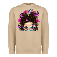 Mushroom Messy Bun Mom With Butterfly Heavyweight Sweatshirt - BundleAndBundleShop