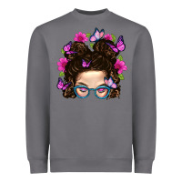 Storm Messy Bun Mom With Butterfly Heavyweight Sweatshirt - BundleAndBundleShop