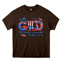 Chocolate Brown with god all things are possible usa Heavy Core Tee - AdoDesignShop