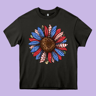 Usa Flag Camouflage Sunflower Heavy Core Tee Designed By Jahusdesignshop