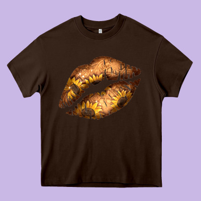 Western Sunflower Lips Heavy Core Tee Designed By Bettercallsaul