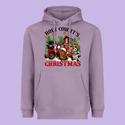 Holy Cow Its Christmas Heavyweight Hoodie Designed By Cowgirlartshop