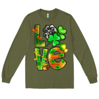 Army Green St.Patrick Love With Clover Long Sleeve Tee - BundleAndBundleShop