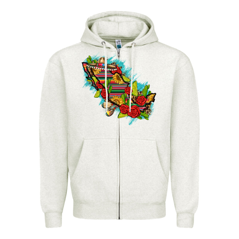 Mexico Map With Leopard And Sunflowers Zipper Hoodie by texasbilliewilder | Teevron