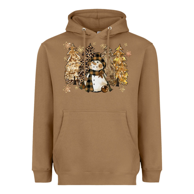 Snowman With Christmas Trees 11inches Heavyweight Hoodie by CowGirlArtShop | Teevron